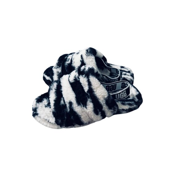 Ugg Womens Fluff Yeah Slide Slippers Black & White Tie-Dye Size 5 - Picture 4 of 10